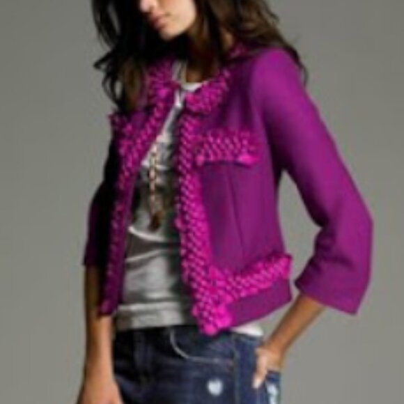J. Crew Jackets & Blazers - J CREW SILK POMPOM TRIM WOOL ASTRID JACKET SIZE 8